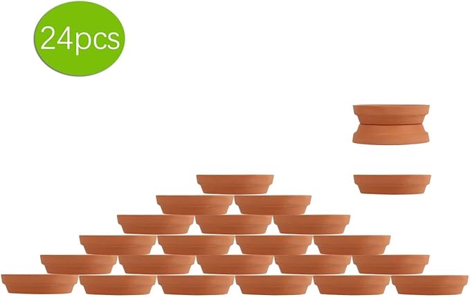 24pcs Terra Cotta Saucer, 3.2-inch Small Mini Clay Pots Tray, Suitable for 3inch, 2.5inch, 2inch Succulents Nursery Pots