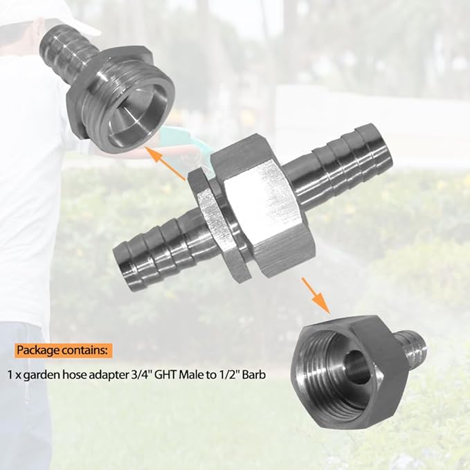 Stainless 1/2" Hose Barb x 3/4" Male GHT Garden Water Hose Connector Repair Fitting for Boat Lawn Power Wash Irrigation