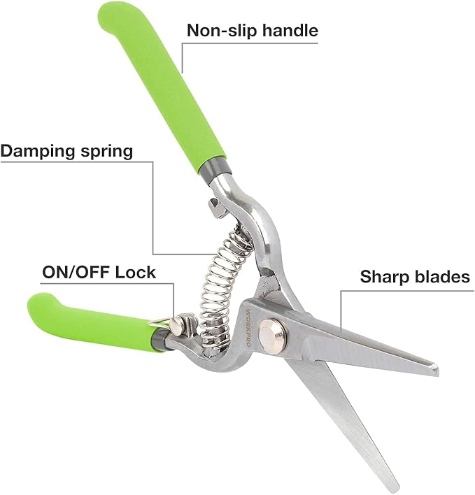 WORKPRO 2-Piece Pruning Shears Set, Drop Forged 8" Bypass Garden Shears and 8'' Handing Pruner with Steel Straight Blade