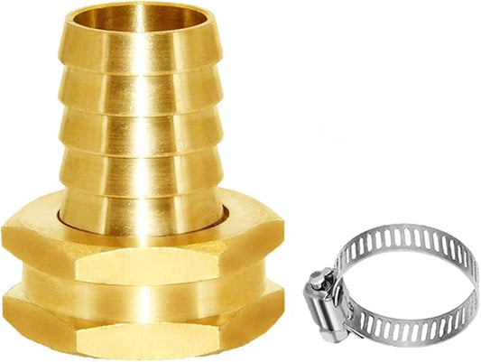 Joywayus 5/8" Barb x 3/4" Female GHT Thread Swivel Hex Brass Garden Water Hose Pipe Connector Copper Fitting with Stainless Clamp House/Boat/Lawn/Power Wash/Irrigation