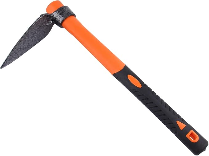 LUBAN Single Head Sharp Hoe with Heavy Duty Forged Adze and Ergonomic Non-Slip Handle for Loosening Soil, Seeding, Camping Outdoor 39mm/15-Inch