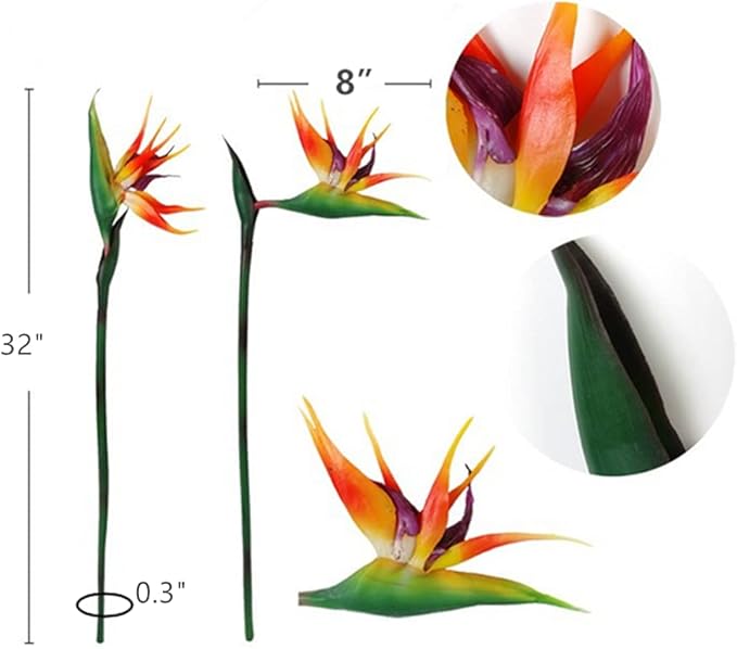 Large Bird of Paradise 32 Inch Permanent Flower,UV Resistant No Fade Flower Part is Made of Soft Rubber PU,Artificial Flower Plants for Home Office 2 Pcs (Blue)