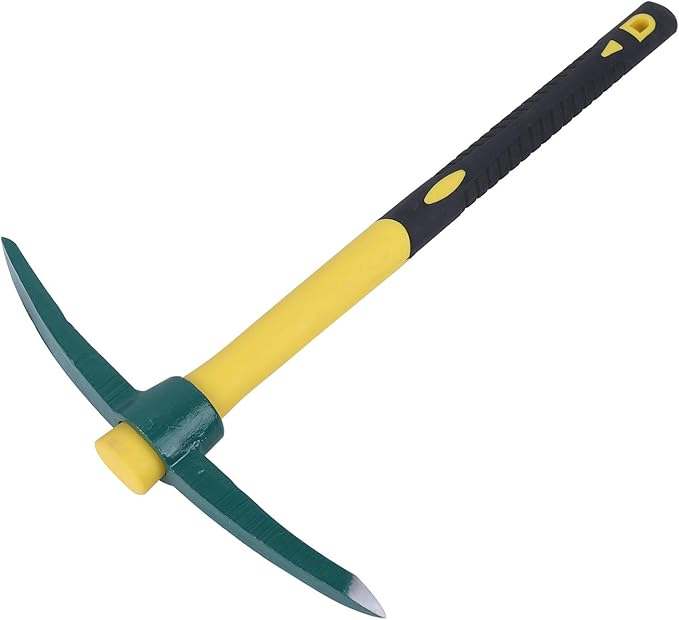 KINJOEK 17.7 Inch Pick Mattock Hoe, Forged Weeding Pickaxe Garden Pick Axe with Fiberglass Handle for Digging, Loosening Soil, Gardening, Camping or Prospecting