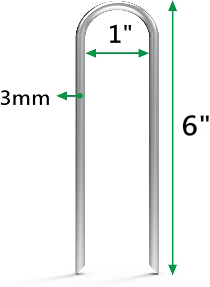 MySit 24 Pack 6 Inch Garden Stakes Heavy Duty 11 Gauge Galvanized Yard Staples U Pegs Fences Drip Irrigation Securing Stakes Loop Stake for Anchoring Lawn Drippers Soaker Hose