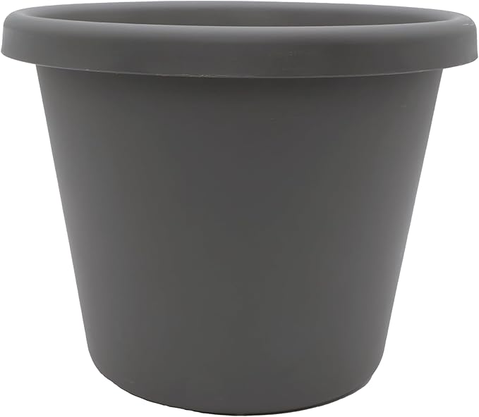 The HC Companies 11.5 Inch Round Classic Planter - Plastic Plant Pot for Indoor Outdoor Plants Flowers Herbs, Warm Gray