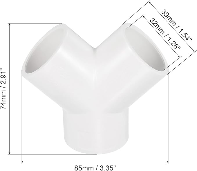 PATIKIL 32mm PVC Pipe Fittings, 2 Pack 3 Way Y Shape Water Tubing Joint Connectors Adapters Union for Garden Irrigation Home Aquarium