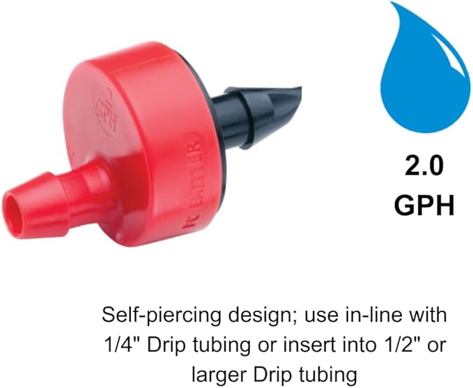 Rain Bird CVD2010PKXS Drip Irrigation Dripper/Emitter with Built-In Check Valve, 2 Gallon Per Hour, 10-Pack,Black/Green