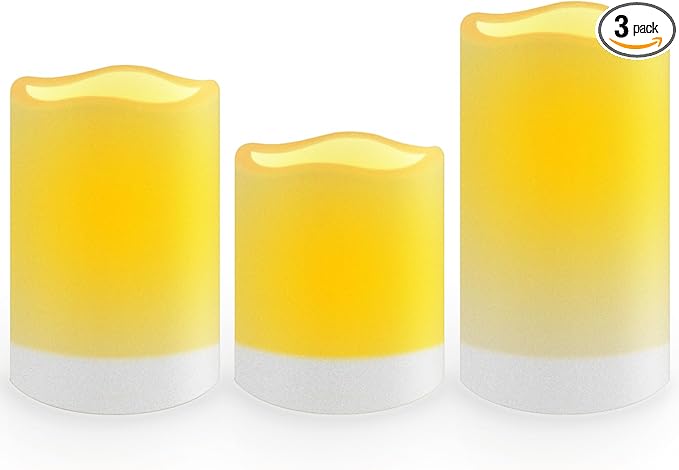 salipt Solar Powered Candles - 3.25" x 4"5" 6" Waterproof LED Flameless Pillar Candle Set,Dusk to Dawn, Rechargeable Solar Battery Included,Waterproof for Patio Decor,Set of 3