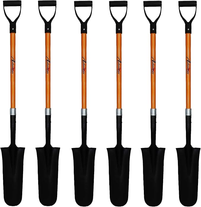 Ashman Drain Spade Shovel (Pack of 6) - 48-Inch Long D Handle Spade - Heavy Duty Handle with Thick Metal Blade - Premium Quality Orange Multi Purpose Shovel.