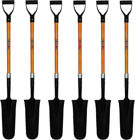 Ashman Drain Spade Shovel (Pack of 6) - 48-Inch Long D Handle Spade - Heavy Duty Handle with Thick Metal Blade - Premium Quality Orange Multi Purpose Shovel.