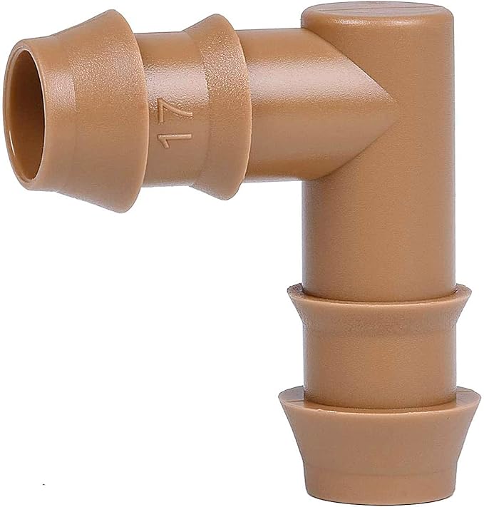 20-Pack Drip Irrigation Barbed Elbow Fittings, Fits 1/2”, 17mm .600” ID Drip Tubing