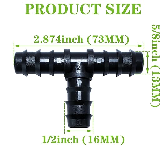 25PCS Drip Irrigation Barbed Tee Fitting Kits for 1/2 Inch Tubing 16MM OD .600" ID Barbed Tee Connectors Drip Line Connector Drip Hose Connector Drip Irrigation Sprinkler System for Garden Yard
