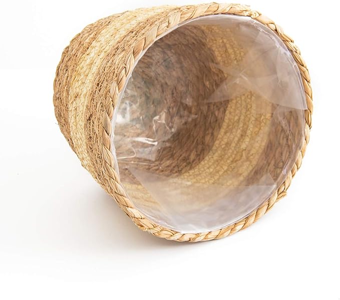 Plant Pots for Indoor Plants, Seagrass Plant Basket Flower Pots Cover, Plant Containers,9.8 inch,Beige&Brown, Set of 3