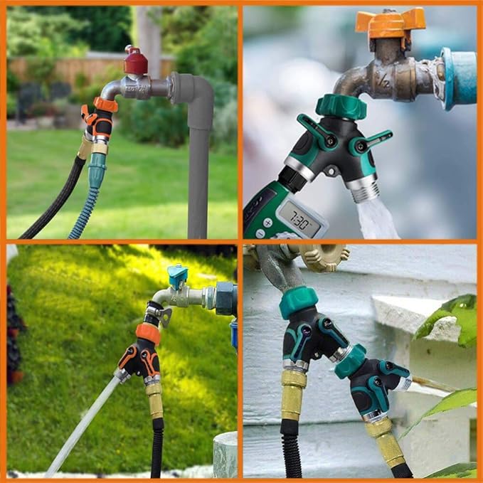 Y Hose Splitter 2 Way, 3/4” Garden Hose Connector with Comfortable Rubberized Grip for Outdoor Faucet, Sprinkler & Drip Irrigation Systems，Orange
