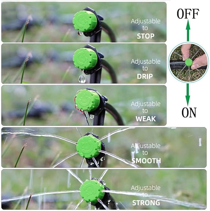 Kalolary 200Pcs Green 1/4Inch Adjustable Micro Drip Irrigation System Watering Sprinklers Anti-Clogging Emitter Dripper Green Garden Supplies