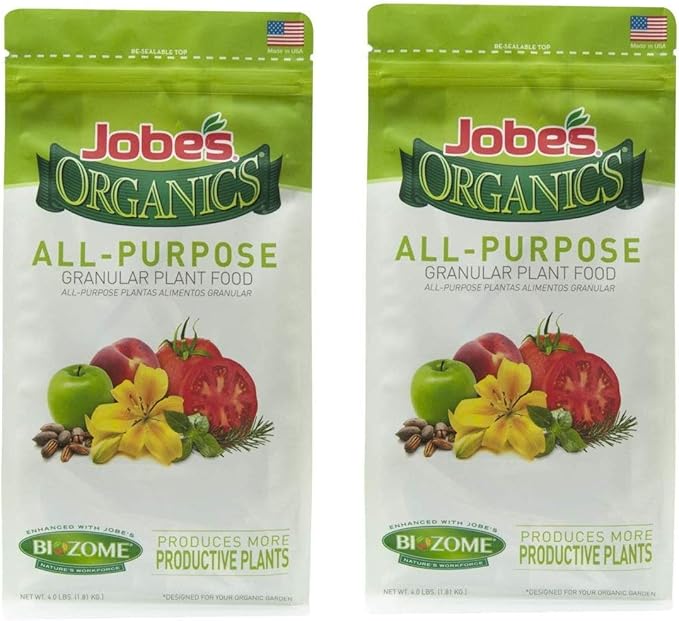 Jobe’s Organics 09526 Organic All Purpose Granular Fertilizer 4-4-4, 4 lb (Тwo Рack)