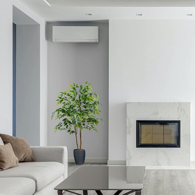 Artificial Ficus Tree, 4ft Tall Fake Ficus Tree with Basket, Faux Plant for Indoor Outdoor Home Livingroom Office Garden Porch Décor