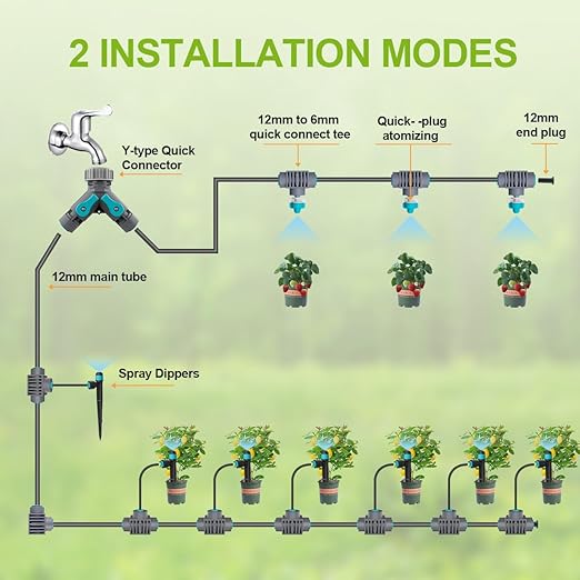 Drip Irrigation Kit, Garden Watering System with Quick Connectors,97FT Automatic Irrigation System with 12mm 6mm Irrigation Tubing Hose, Misting Watering System for Outdoor Plants