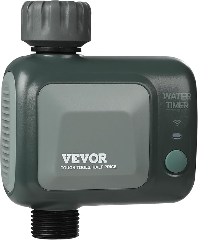 VEVOR WiFi Sprinkler Timer, Single Outlet, Smart Hose Faucet Water Timer with Brass Inlet, APP Control via 2.4Ghz WiFi or Bluetooth, Voice Control with Alexa Google Assistant, IPX6 for Yard Watering