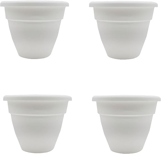 The HC Companies 6 Inch Caribbean Planter - Lightweight Indoor Outdoor Plastic Plant Pot for Herbs and Flowers, White (4 Pack)