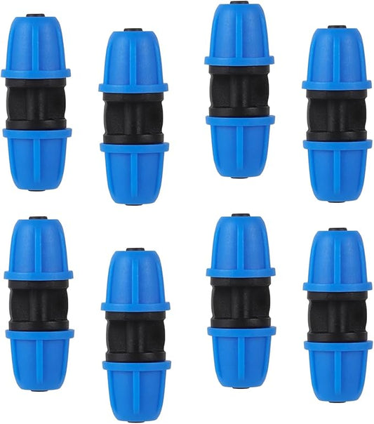 1/4 inch Drip Irrigation Fittings, Lock Barbed Coupling for ¼ in. tubing; Tubing Outside Diameter (OD) is 0.250 in., Internal Diameter (ID) is 0.170. in.(25Pcs/Pack) (Blue-Coupling)