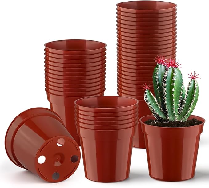50 Pcs Plastic Plant Nursery Pots, 3.3 Inch Seedling Pots with Drainage Holes, Seed Starting Pots, Small Plant Pot for Planting Flowers Indoor Outdoor, Red