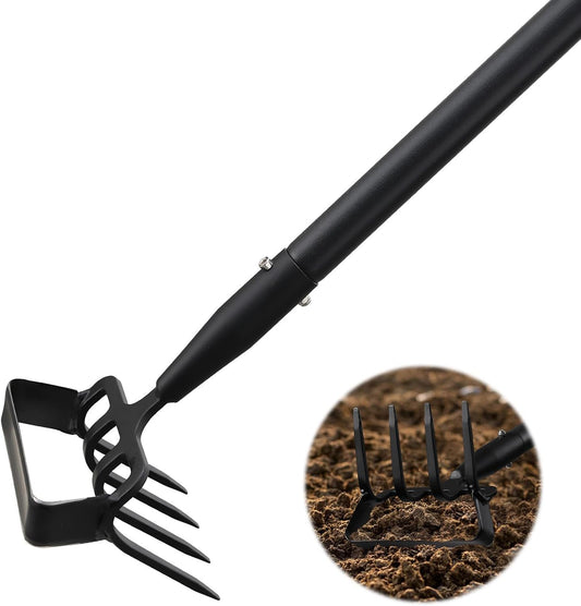 2-in-1 Garden Hoe Tool, Adjustable Length from 37 to 48inch, Ergonomic Design for Weeding and Raking, Durable and Rust-Proof Blade, Save Time and Effort