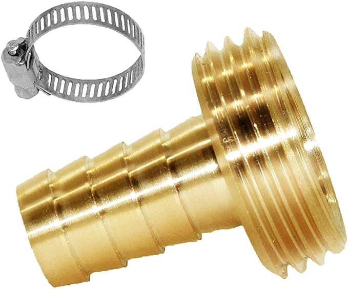 Joywayus Garden Hose Pipe Connector,1/2" Barb x 3/4" Male GHT Thread Brass Fitting with Stainless Clamp House/Boat/Lawn/Power Wash/Irrigation