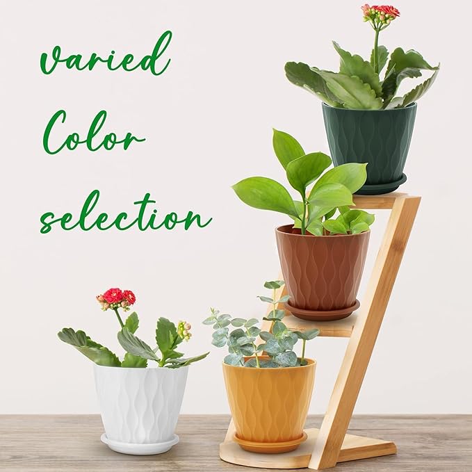 6 inch Plant Pots, 5 Pack Flower Pots Outdoor Indoor, Planters with Drainage Holes and Tray Saucers
