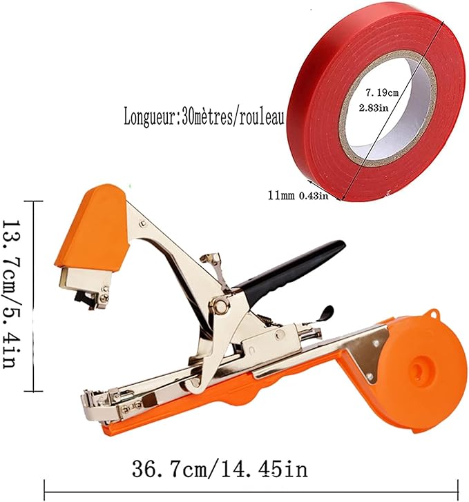Plant Tying Machine Tool,Vegetable Gardening Tools with 10000pcs Staples 20 Rolls Tape and Replacement Blade for Grapes,Raspberries,Tomatoes,and Vining Gardening Tying Tool(Orange)