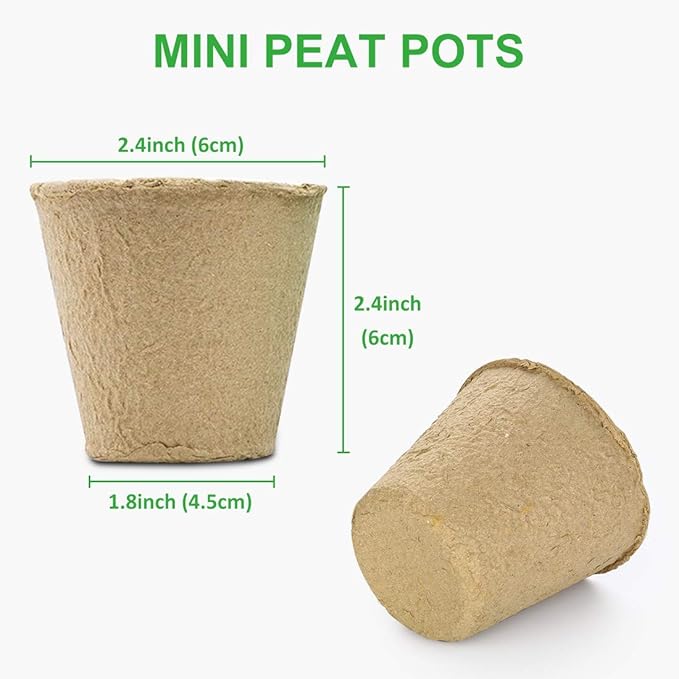 GROWNEER 120 Packs 2.4 Inch Peat Pots Plant Starters for Seedling with 25 Pcs Plant Labels Biodegradable Herb Seed Starter Pots Kits Garden Germination Nursery Pot