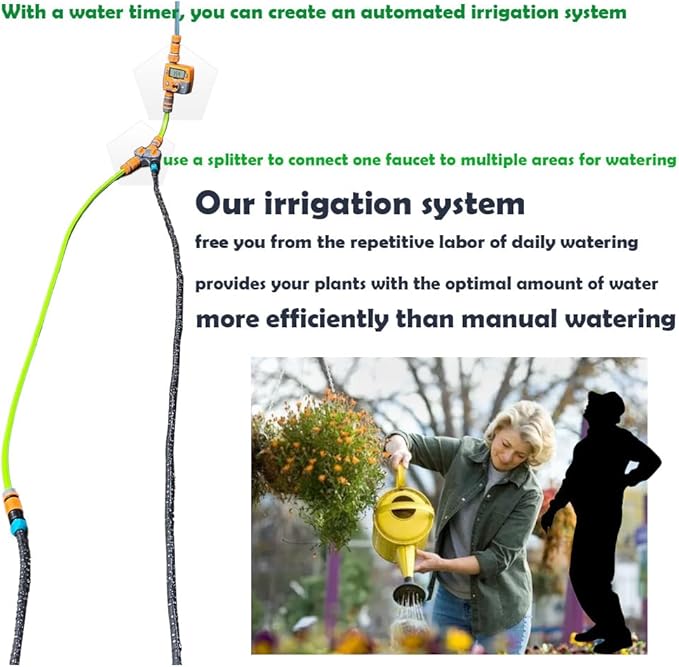 Garden Flat Soaker Hose 100 Ft for Garden Beds, Water Hose Linkable Irrigation System Lightweight and Easy Gardening Yard Work Watering Plants and Flowers