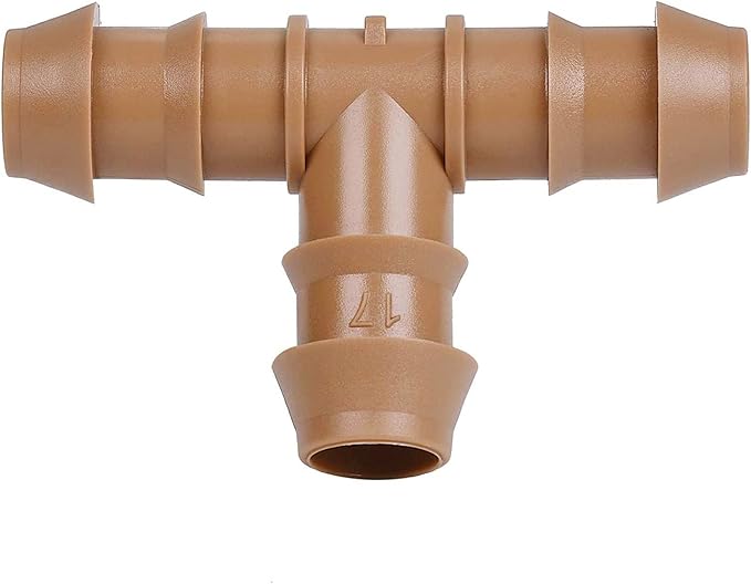 JAYEE 25 Pack Drip Irrigation Barbed Tee Fittings (17mm) for 1/2" Drip Hose(0.600”ID) ，Sprinkler Tubing Connector for Drip System