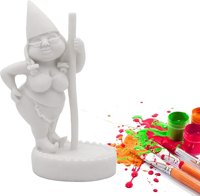 Unpainted Pole Dancing Gnome Statue, DIY Paint Your Own Gnome, Unpainted DIY Gnome Figurines for Kids and Adults, Funny Outdoor Gnome Figure, Dancing Lady Gnome Statue(4.6"/12 cm)