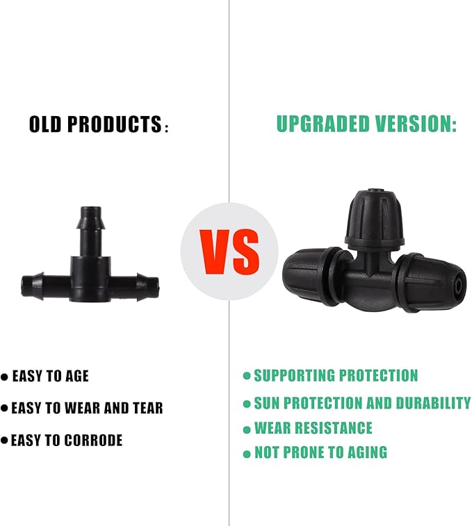 1/4 inch Drip Irrigation Fittings, Lock Barbed Tee for ¼ in. Tubing; Tubing Outside Diameter (OD) is 0.250 in., Internal Diameter (ID) is 0.170. in.(25Pcs/Pack) (Black-3Way)