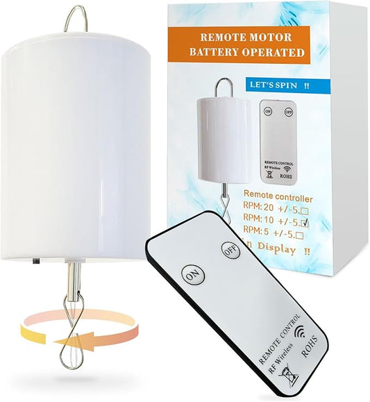 Wind Spinner Motor with Remote Controller,Mobile Battery Operated Motor Hanging Display Motor for Hanging Christmas Ornament Rotating Mirror Ball Baby Crib Wind Chimes Spiral -10 RPM