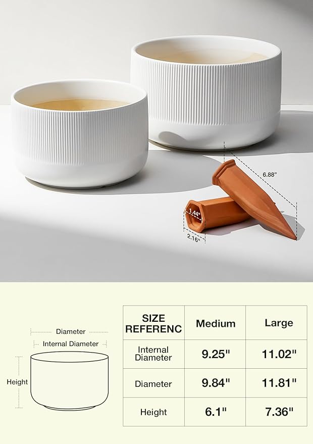 Ceramic Plant Pots, 10+12 Inch Large Planters for Indoor Plants, Modern Flower Pots with Watering Devices, Stylish and Functional,Set of 2, White