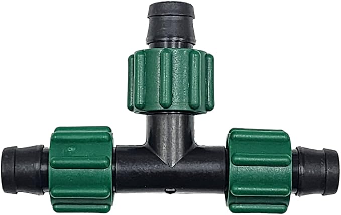 USA MADE - 5-PACK PREMIUM Drip Tape Irrigation Tubing 3 Way TEE Coupling (5/8" - 1/2" or .625" - .645") Universal Perma-Loc Connector Barbed Locking Fitting - Fits All Brands 16mm Drip Tape AG Tubing