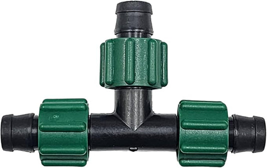 USA MADE - 5-PACK PREMIUM Drip Tape Irrigation Tubing 3 Way TEE Coupling (5/8" - 1/2" or .625" - .645") Universal Perma-Loc Connector Barbed Locking Fitting - Fits All Brands 16mm Drip Tape AG Tubing