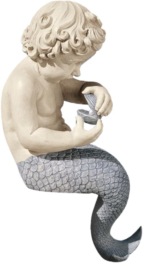 Design Toscano Ocean's Little Treasures Sitting Mermaid Garden Statue, 15 Inch, Resin, Faux Two Tone Stone Finish