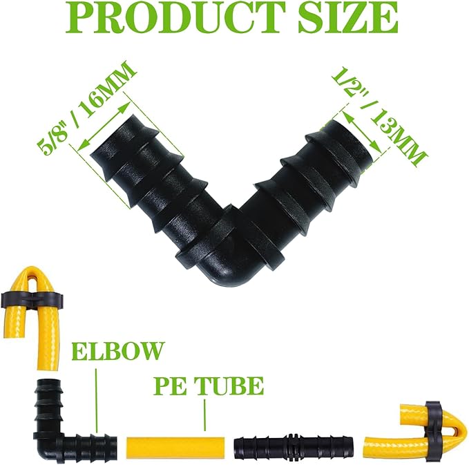 25PCS Drip Irrigation Barbed Elbow Fitting Kit for 1/2 Inch Tubing (16MM OD) .600" ID Drip Irrigation Connectors Elbow Dripline Barbed Connector Drip Irrigation Sprinkler System for Garden Lawn