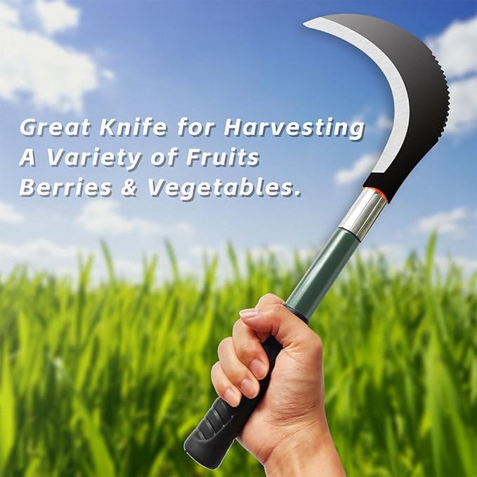 Hand Sickle Garden Tool,Steel Blade Grass Sickle,Multipurpose Scythe Tool Weeding Tools Gardening Very Sharp Edge Quick for Yard Work (Black)