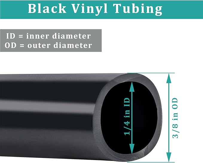 1/4" id - 10ft Black Vinyl Tubing Flexible PVC Tube Hybrid Hose Transfer Water Fuel Gas for Pond Fountain Garden Waterfall, Durable and Safe, with 2 Hose Clamps