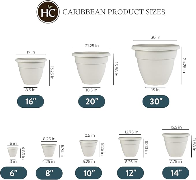 The HC Companies 6 Inch Caribbean Planter - Lightweight Indoor Outdoor Plastic Plant Pot for Herbs and Flowers, Cottage Stone
