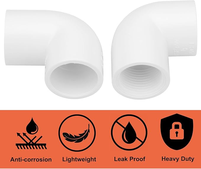 10Pack 3/4" Slip x Female Thread 90 Degree Elbow PVC Pipe Fittings Connector SCH40 3/4IN Socket to Female Threaded Elbow PVC Corner Adapter Pipe Fitting for Sprinkler, Irrigation