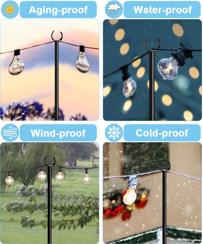 String Light Pole Stand for Outdoor String Lights Hanging, Use for Backyard, Garden, Patio, Party, Festival, Wedding, Picnic, 10FT, Matte, 3 Poles