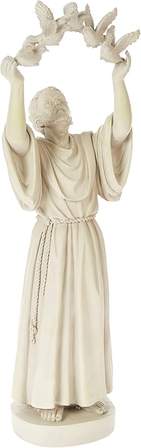 Design Toscano Francis of Assisi Doves of Peace Religious Garden Statue, 7 inches wide, 25 inches tall, Cast Stone Resin, Antique Stone Finish