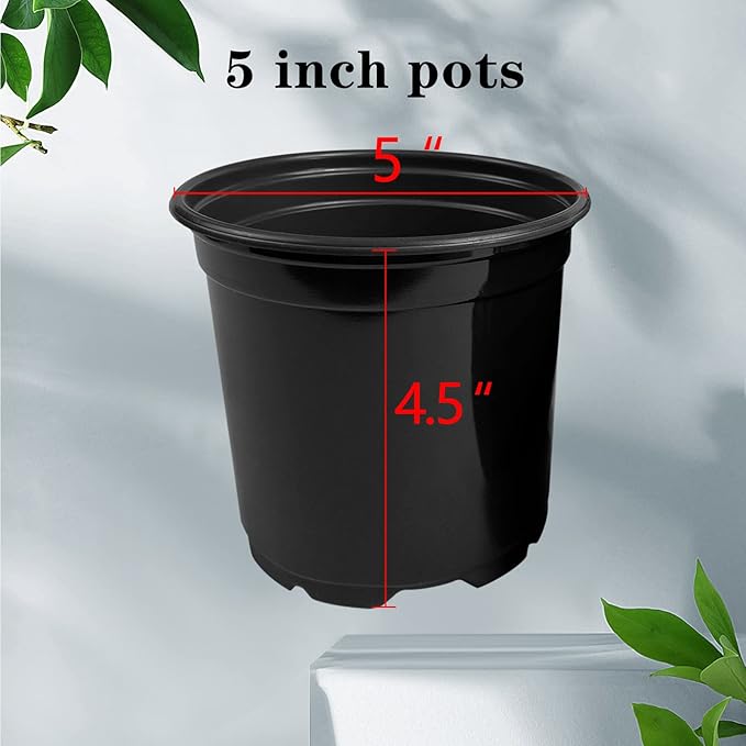 RAOOKIF 100 Pack Nursery Pots, 4 5 6 Inch Nursery Pot for Plants, Plastic Plant Pots with Drainage Holes, Garden Flower Pots for Transplanting, Succulents, Cuttings, Seedlings(5inch,100pcs)