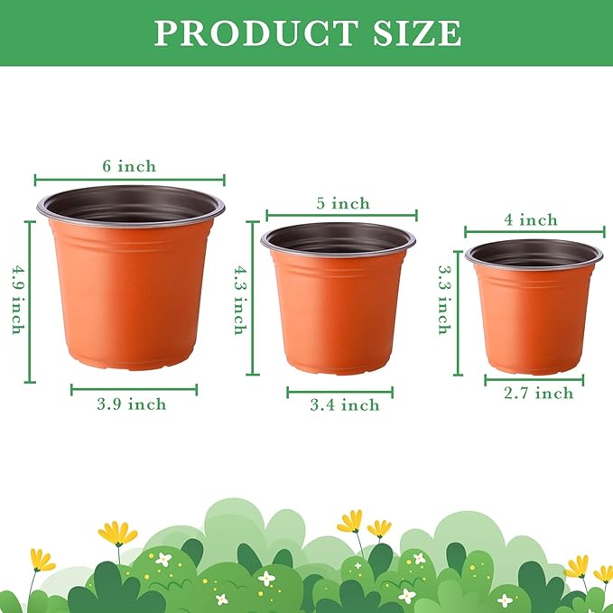 Hushee 1500 Pcs 4/5/6 Inch Plastic Plants Nursery Pots Seed Starting Pots Seedling Plant Pots with Drainage Holes Plastic Planters Planting Pots Indoor Outdoor for Flower Transplanting (Classic)
