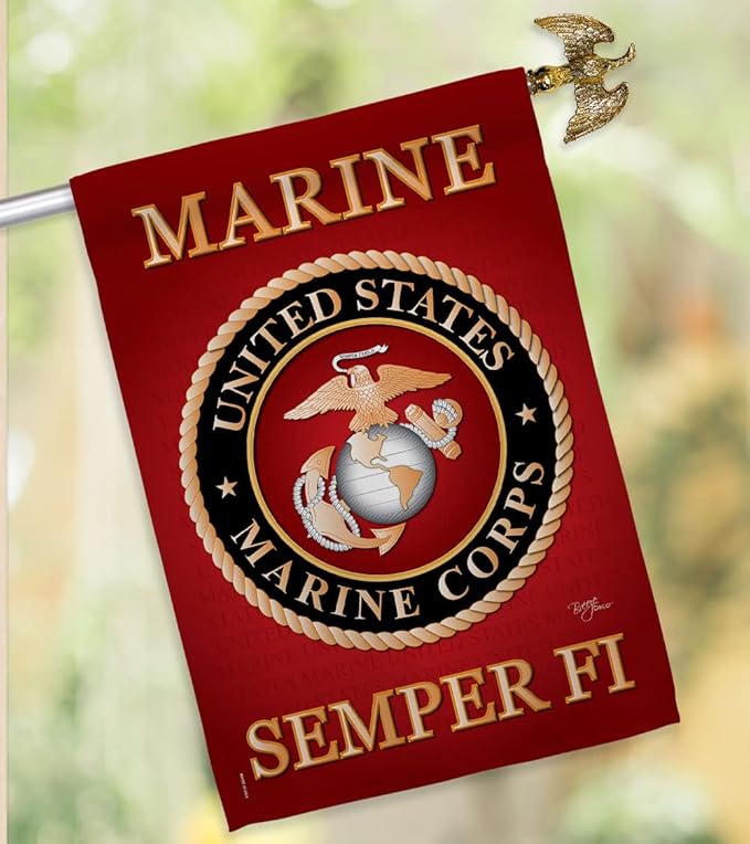 Breeze Decor HS108057-BO-02 Marine Corps Americana Military Decorative Vertical Set, House Flag 28" x 40", Thick Fabric